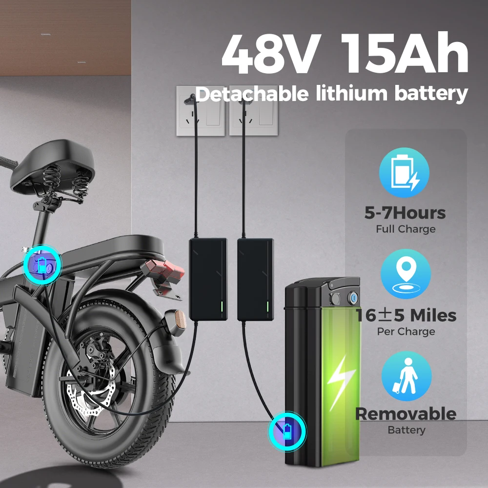 TOOFLY GS3 Bicicletta Elettrica Pieghevole 250W 48V15AH Viaggio Per Adulti Città Pendolari Bici Elettrica 14*2.125 Pollici Pneumatico Mini E-bike - immagine 3