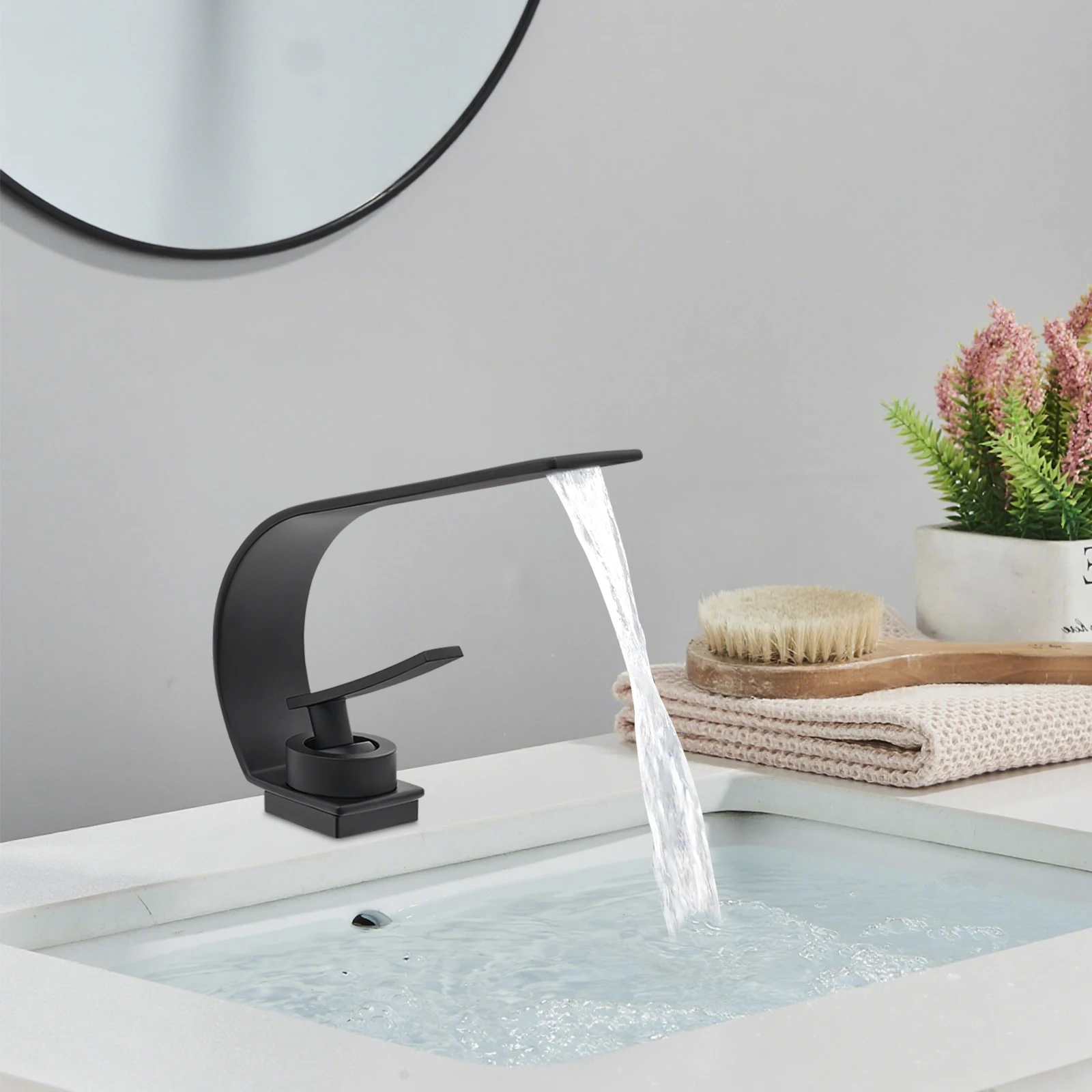 Schwarzer Waschbecken-Wasserhahn für Badezimmer, rostbeständig, moderner Badezimmer-Wasserhahn, Einhebelmischer für Badezimmer/Restaurants – Detail 3