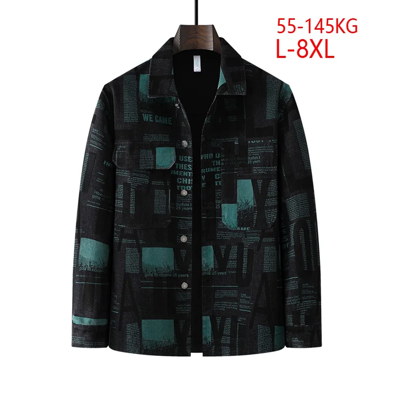 

Men Spring Autumn Big Size Plus Wide Fat Loose Casual Fashion Print Vintage Cargo Jacket Man Coat Outerwear 7XL 8XL 130kg