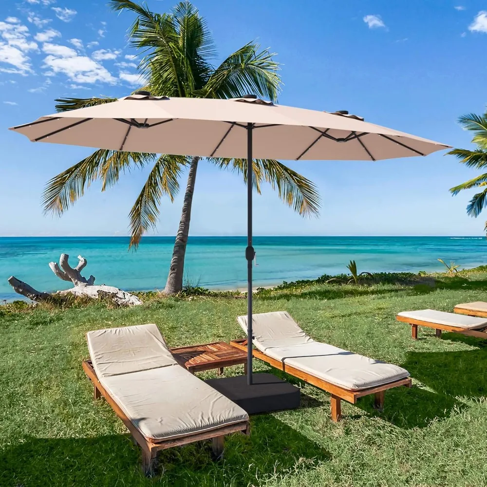 15 Ft Double Sided Patio Umbrella with Solar Lights 2