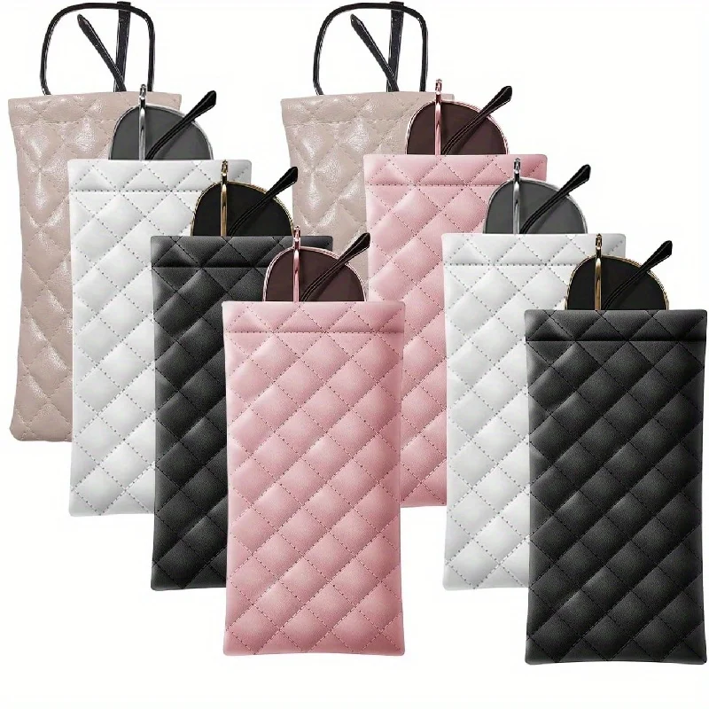Custodia Portatile per Occhiali con Chiusura Automatica a Pressione, Astuccio in Pelle PU per Occhiali, Sacchetto per Occhiali con Molla a Pressione - immagine 2