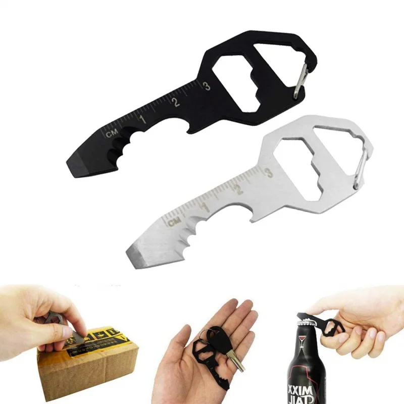 Flaschenöffner-Multitool, EDC-Gadget aus Edelstahl, 6-in-1-Flaschenöffner, Schraubenschlüssel, universelles Taschen-Rucksack-Werkzeug für den Alltag
