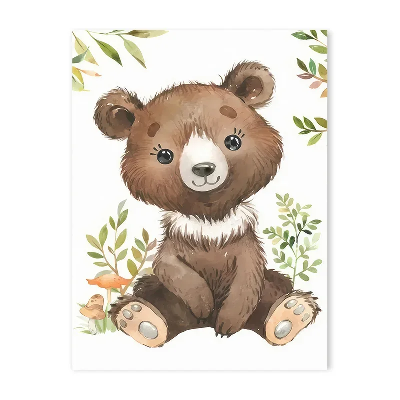 thumbnail image 1 of Impresiones de guardería de bosque, animales del bosque, ciervo, conejo, oso, zorro, arte de pared personalizado, pintura en lienzo, póster, imágenes de pared, decoración de habitación de niños, 1 of 5