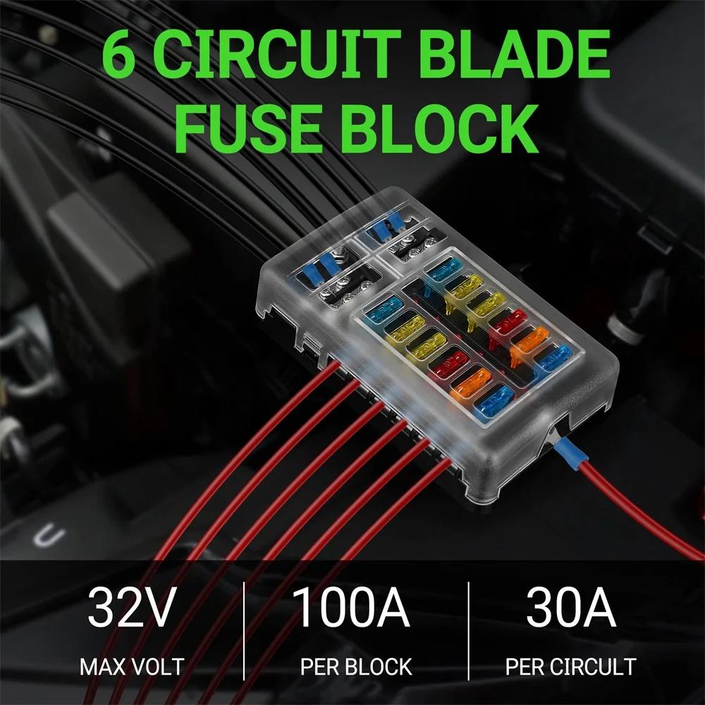 12V 24V 6 웨이 12 웨이 블레이드 퓨즈 박스 홀더, 자동차 보트 퓨즈 홀더 블록 전원 패널 보드 캠핑 RV 트럭 액세서리 세트