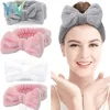 1-20PCS Bow Design Coral Fleece Headband Light Beige Color for Face Washing Makeup Yoga Turban Shower Hair Band Women Girls