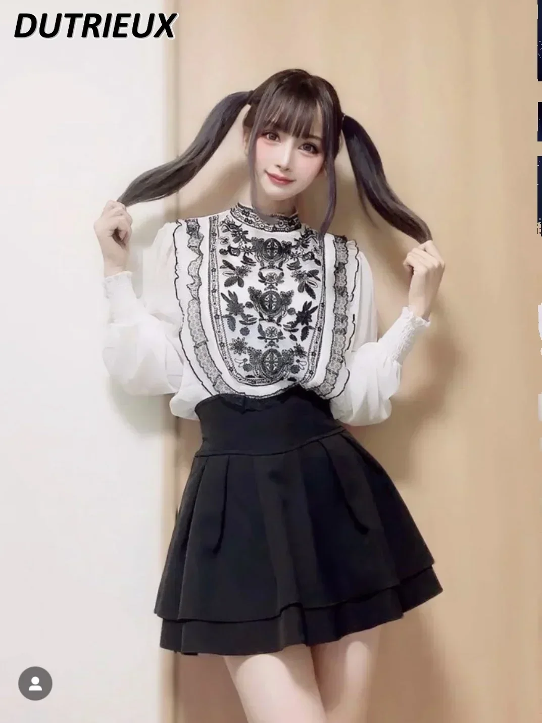 일본 로리타 블랙 스커트 여성 2025 봄 가을 새로운 라디안 허리 라인 슬림 짧은 플리츠 스커트 여성 미니 스커트 퀼로트