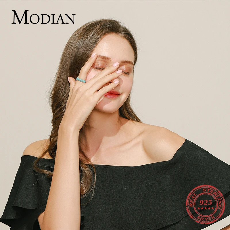 MODIAN 여성을위한   럭셔리 청록색 손가락 반지 빈티지 레트로 보헤미안 스타일 반지 파인 쥬얼리 Anel
