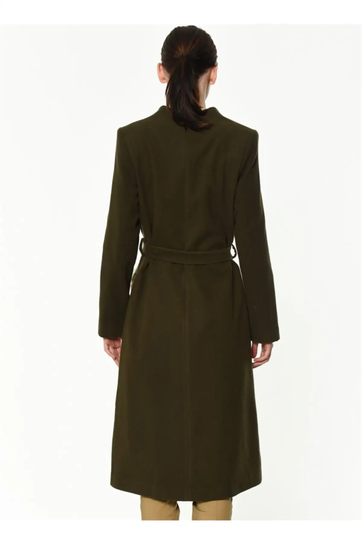 Women's Coats Khaki Color Long Sleeve Patternless Thick Buttoned Belt Stylish Elegant 2021 Winter Autumn Fashion Outerwear