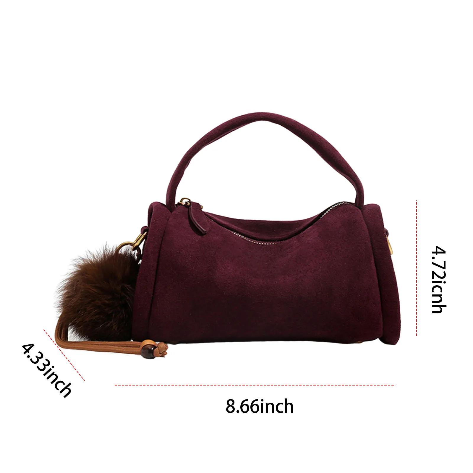 Women Girls Faux Suede Pillow Handbag Adjustable Strap Top-handle Bags with Zipper Pillow Shoulder Bag for School Work Daily Use
