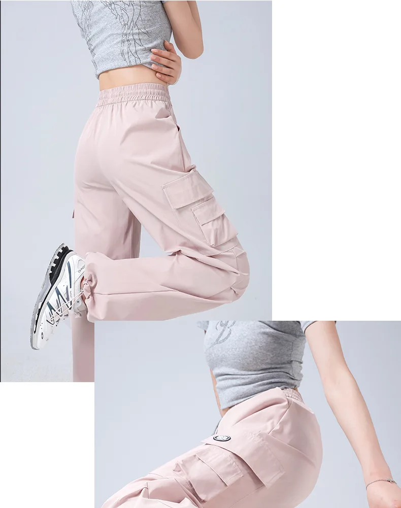 Stylish High Waist Cargo Pants Waterproof Quick Dry Casual Outdoor Hiking Pants with Drawstring