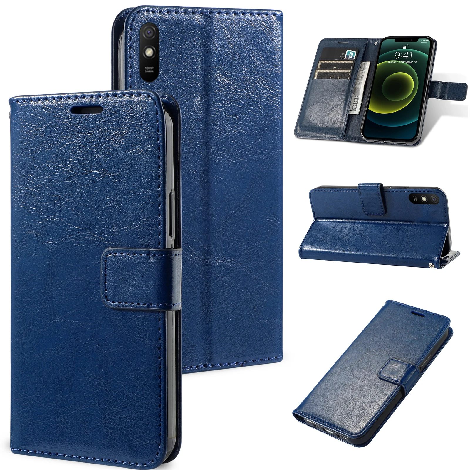 Magnetic Leather Wallet Flip Case with Bracket Design