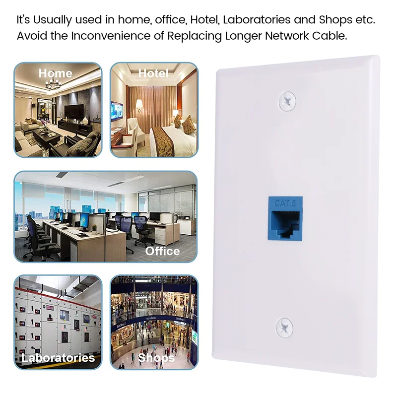 ABBO-4x Cat6 Ethernet Wall Plate Outlet 1 Port RJ45 Network Female To Female Keystone Wall Coupler Jack Plate White & Blue