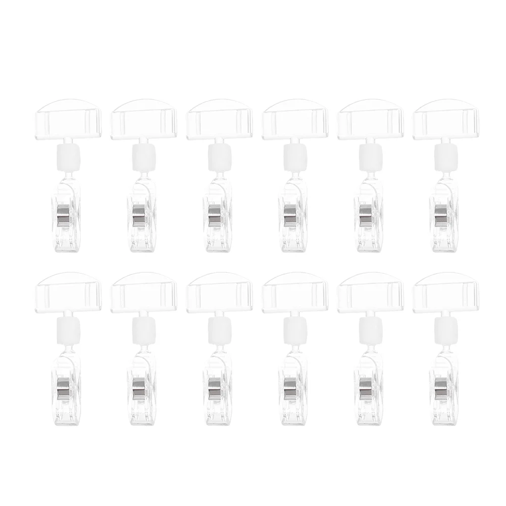 

Clear Sign Clips Merchandise Rotatable Stand Price Display Rack Price Label Clips Holders for Retail Baskets Transparent