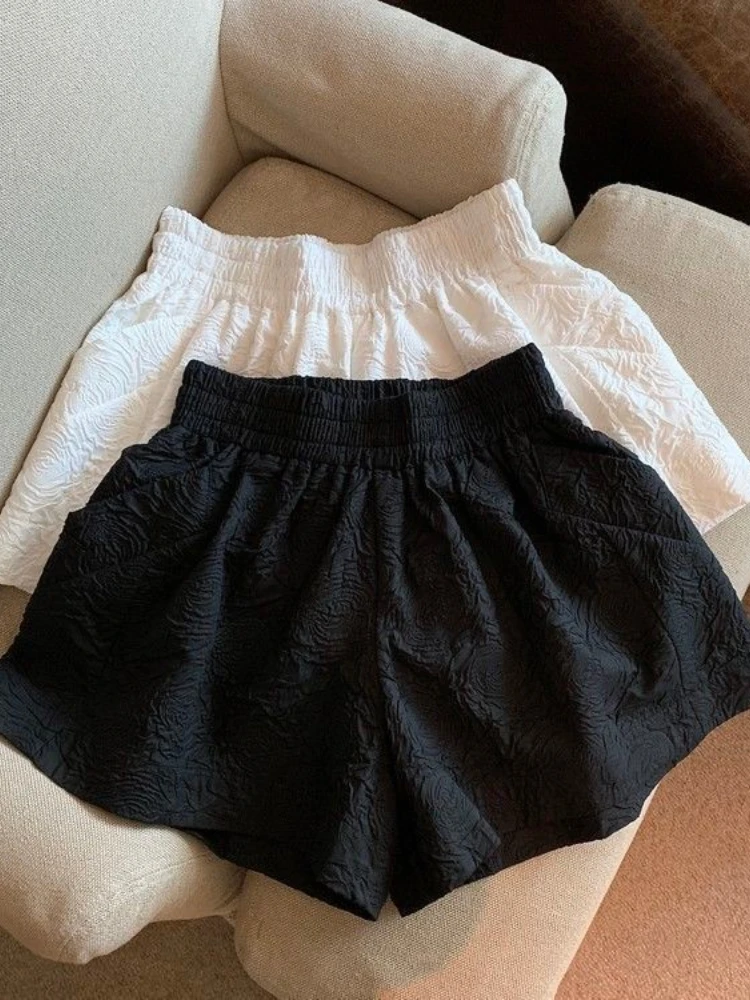 Simple Jacquard Shorts Women Summer Wide-leg Loose Drape Korean-style Casual Womens Office BF Streetwear Fashion Shorts