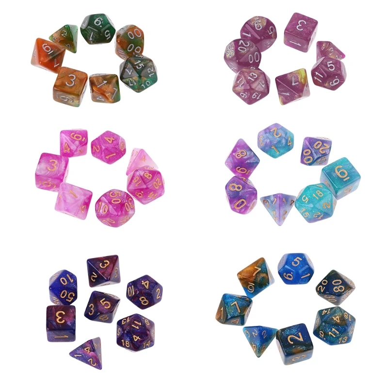 

7pcs/set Dichromatic D4 D6 D8 D10 D12 D20 Polyhedral Dices Numbers Dials Desktop