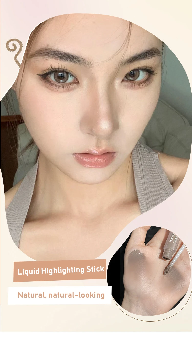 Description Picture 4 of item1/3pcs Set Facial Liquid Contour Stick 3D Cement Grey Nose Shadow Cream High Gloss Brighten Highlighter Bronzer Concealer Makeup