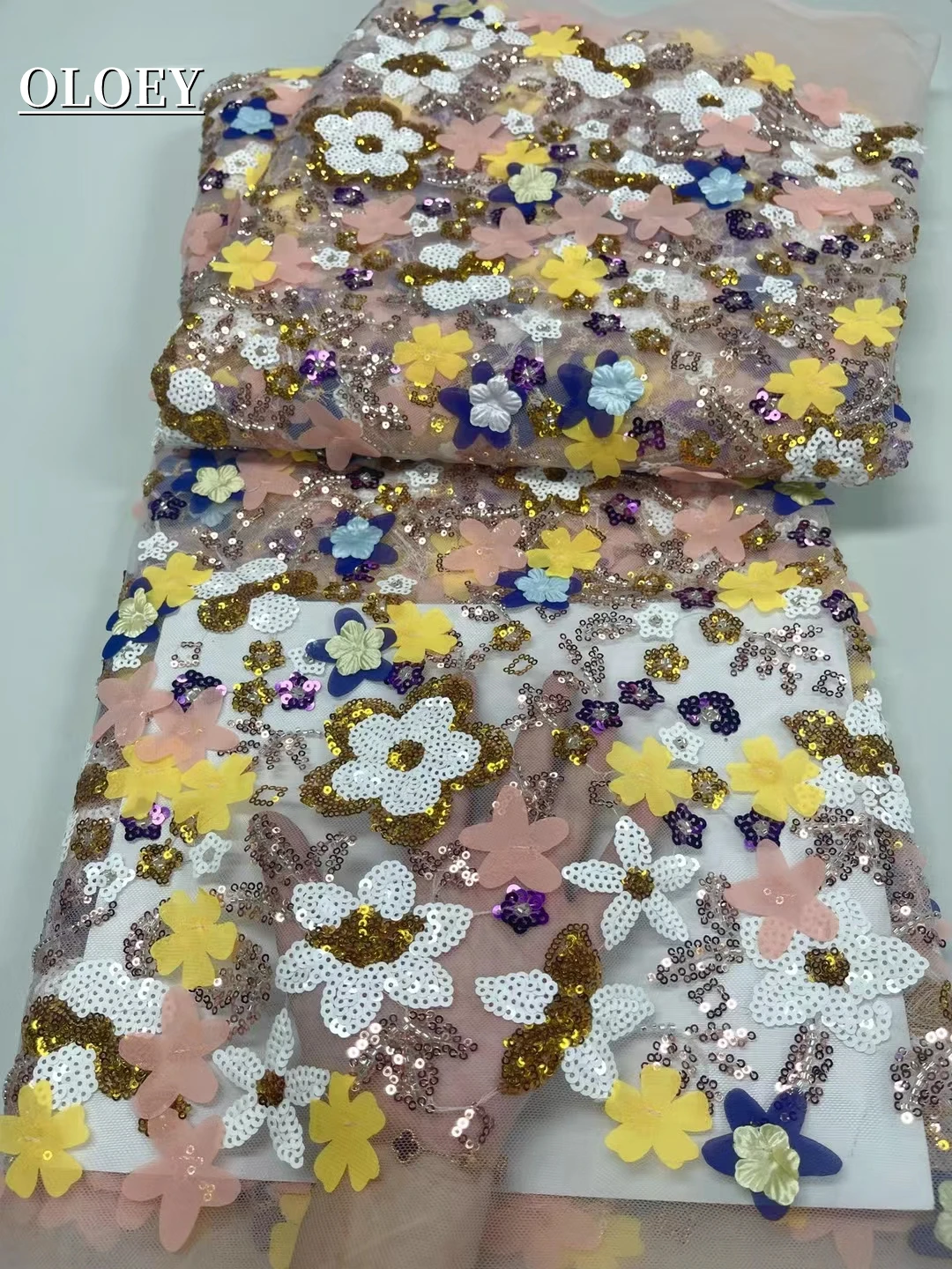 

Hing-End Luxury French Hand Flower Embroidery Groom Lace Fabric African Nigerian With Sequins Fabric For Wedding Dress JY9888