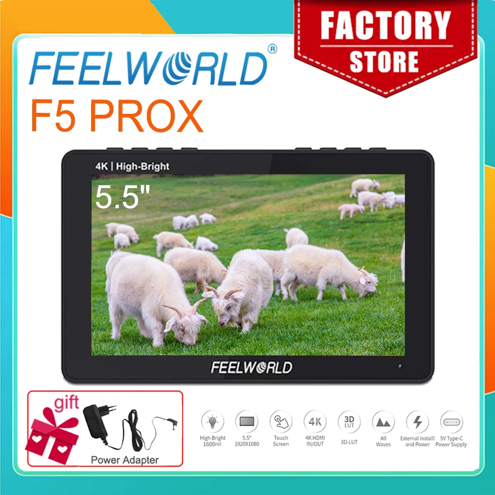 FEELWORLD F5 PROX 5.5 Inch Touch Screen DSLR Camera Field Monitor 1600nit IPS1920x10803D LUT 4K HDMI F970 External Kit Type-c
