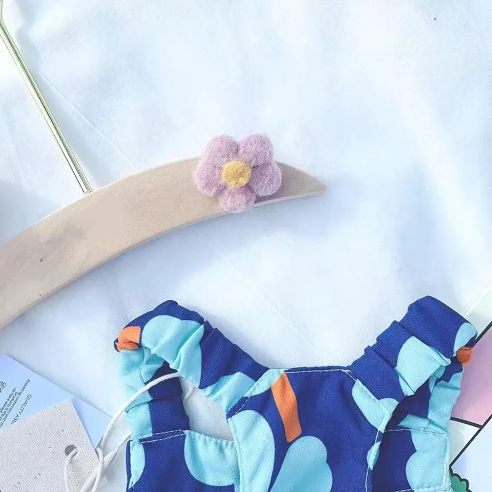 One piece, floral dog strap, spring and autumn pet bubble skirt, suitable for small/medium-sized dogs, breathable fabric, blue p