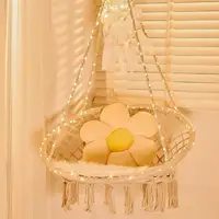 Macrame Hanging Chair with LED Lights Indoor Outdoor Swing Chair Decorative Hammock Relaxation Cradle Garden Home Patio 2