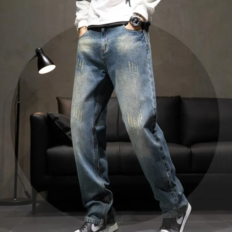 

Men Jeans Straight Cargo Trousers Casual Cotton Baggy Overalls Mens Fashion Seasons Men's Bottoms