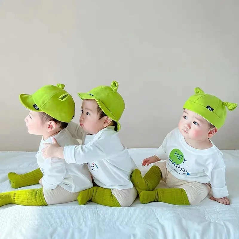 Cartoon Baby Baseball Cap Green Funny Kids Bucket Hat With Ears Spring Summer Toddler Boys Girls Fisherman Hats Beanie baseball cap baby hat kids bucket hat kids sun hat