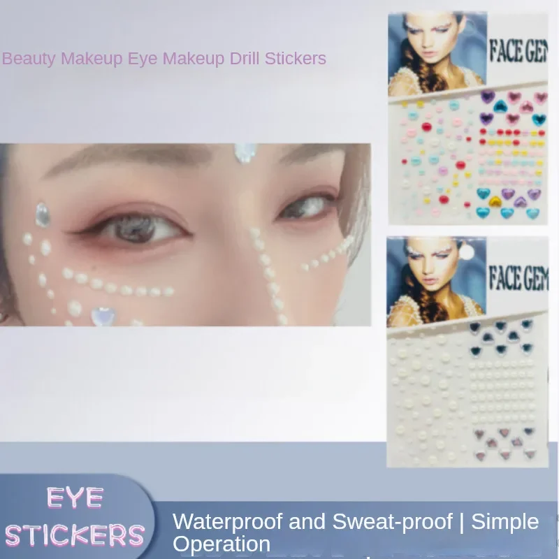 

Pearl Rhinestone Eyes Makeup Sticker Acrylic Face Decoration Tattoo Sticker Festival Stage Party Face Eyebrow Eye Makeup Sticker