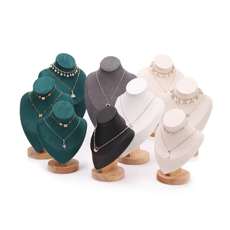 Jewelry Bust with Wooden Base Display Holder Stand Display Necklace Mannequin Model for Bedroom Retail Stores Countertop Shows