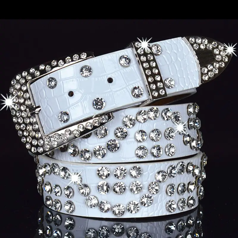 

Fashion Luxury Strap Diamond Belt Western Crystal Pin Button Belt Cowgirl Cowboy Rhinestone Belt Punk Hip-Hop Style Pants Belt