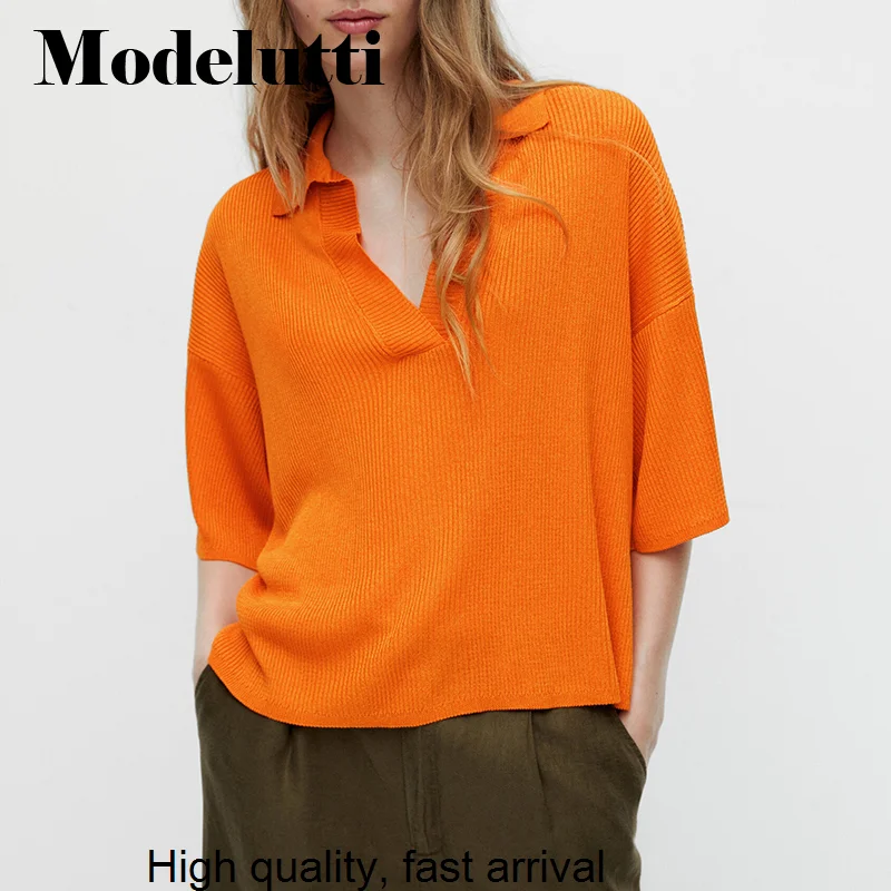 

Spring 2023 New Summer Fashion Short Sleeve V-Neck Polo Shirt Women Loose Pullover Solid Simple Casual Tops Female