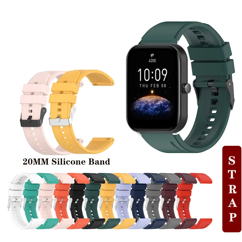 

Silver/Black Buckle 20mm Strap Silicone Sport Band for Huami Amazfit Bip Lite S U Bip 3 pro / GTS 4 mini 2/2e/3 GTS2 GTS3 GTS4