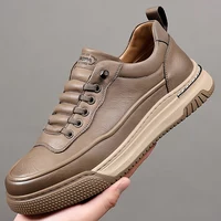 Male Flats New Mens Leather Casual Shoes Men Outdoor Non-Slip Men's Sneakers Soft-Sole Rubber Man Breathable Trendy Skate Shoes 1
