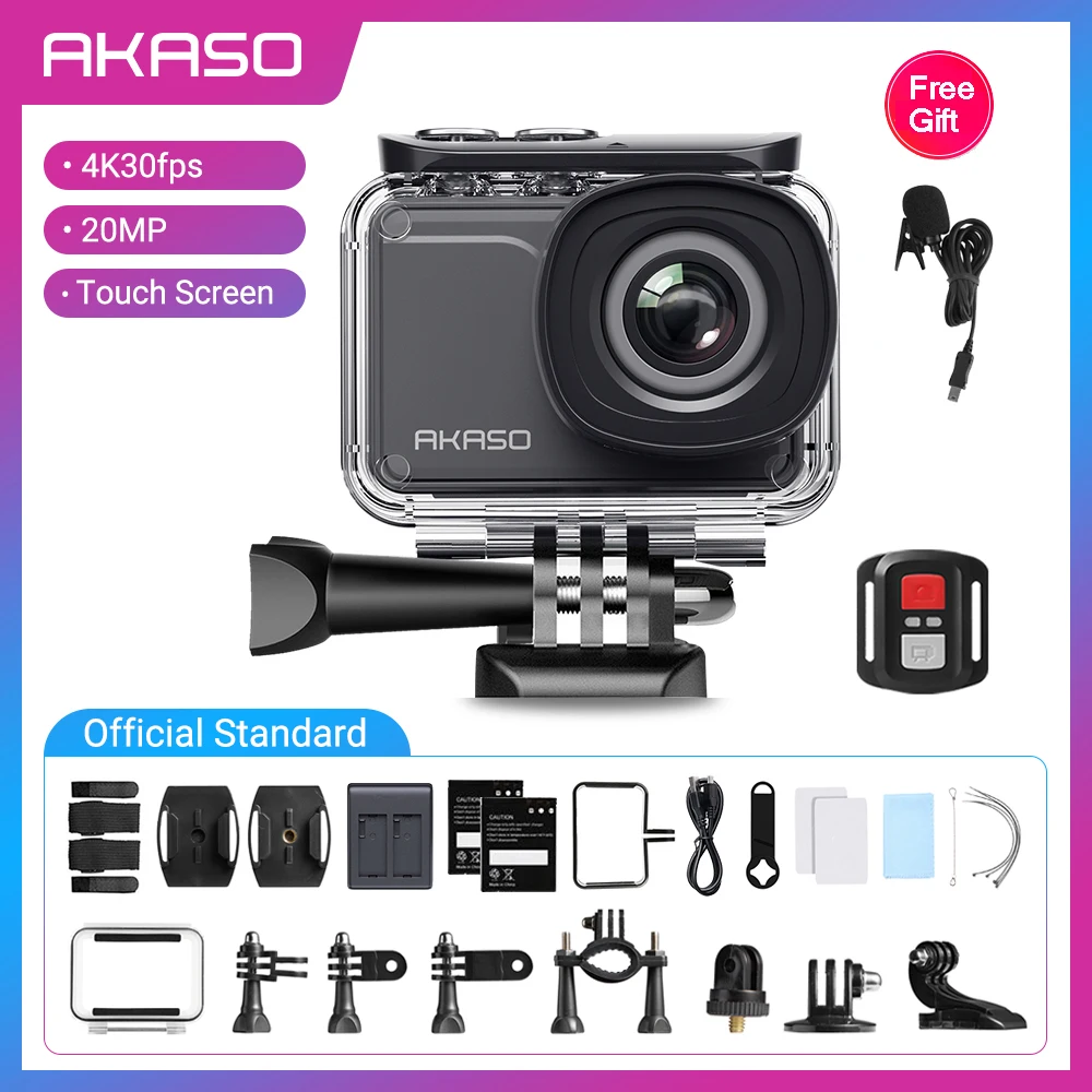 AKASO V50 Pro WiFi Action Camera Native 4K30fps 20MP Sports Camera Touch  Screen 100 feet Waterproof Camera Remote Control