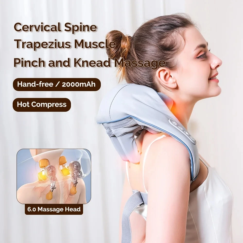 Electric Neck Massager Shiatsu Neck and Shoulder Massager Deep Kneading Electric Massage Pillow For Waist Leg Body Rechargeable