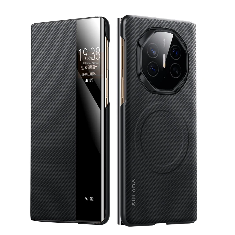 Premium Carbon Fiber Leather Flip Case - Durable 360° Protection Cover & Armor Shell