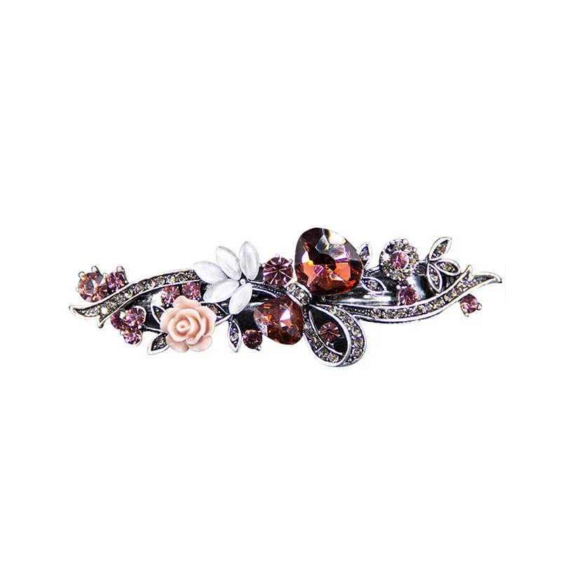 Hair Clip Red Crystal Flower Bow Spring Vintage Ink Blue Rhinestone