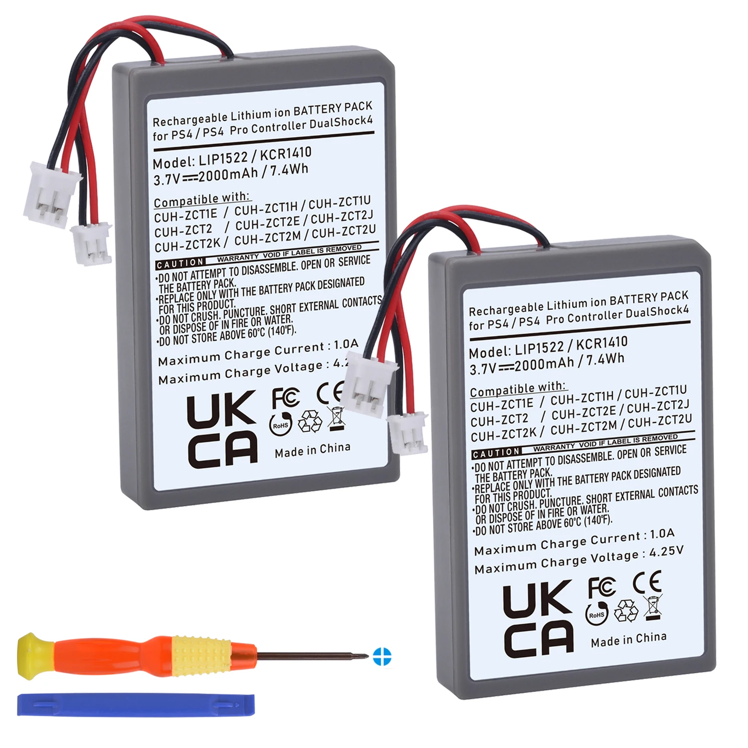 2Pcs 2000Mah Ps4 Batterie Per Sony Ps4 Gamepad Dualshock4 V1 Controller Wireless Cuh-Zxtie Cuh-Zctiu Ps4 Pro Per Cuh-Zct2