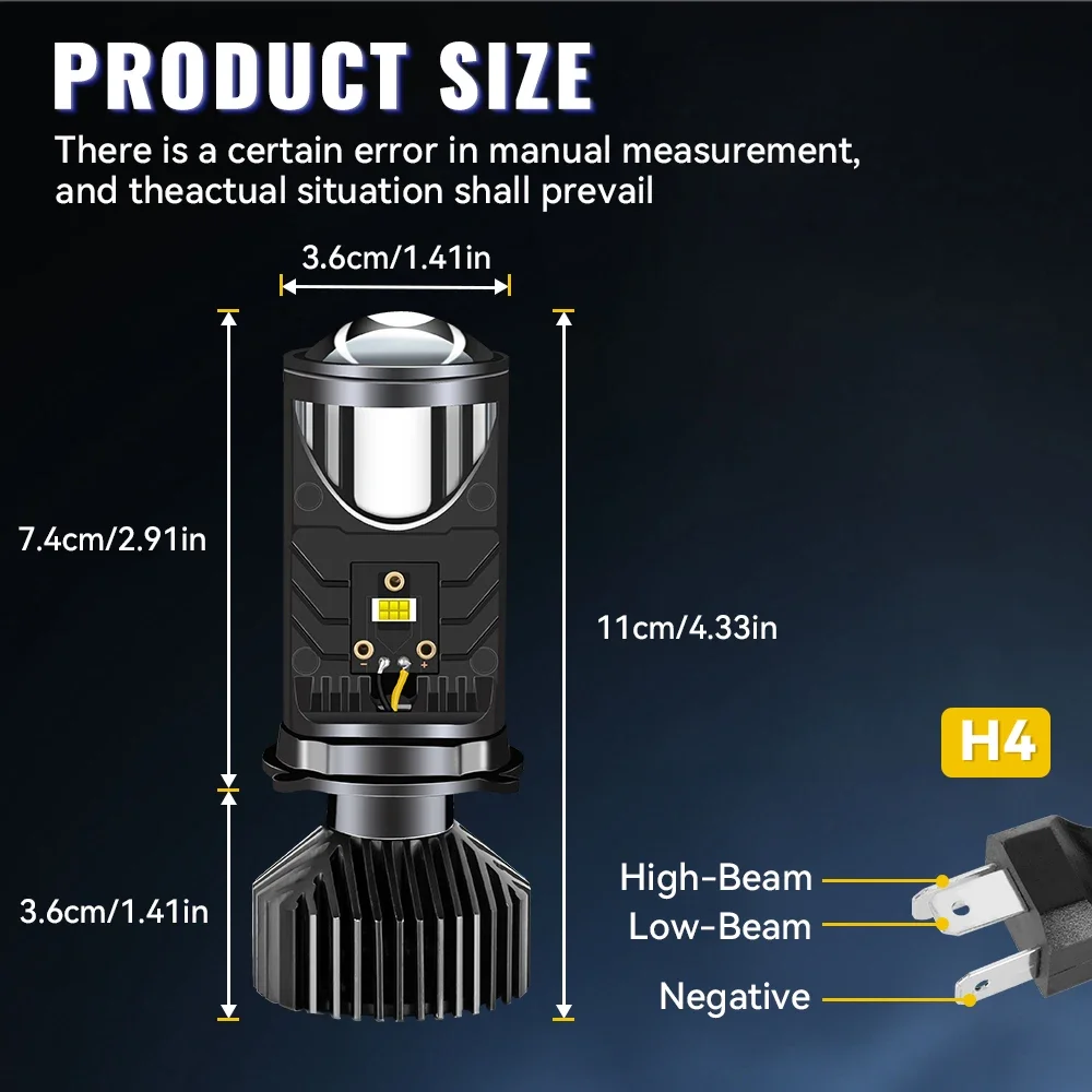 2PCS 90W 20000LM Auto Lamp Mini Lens LED H4 Bulbs Headlight Car Motorcycle Dual Projector Len LED Automotive Moto 12V 24V