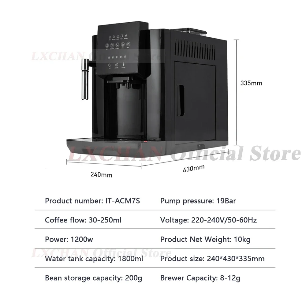 HomeWise Full Automatic 19 Bar Coffee Maker Coffee Bean Grinder Milk Foam Espresso Coffee Machine Hot Water and Milk Froth 5