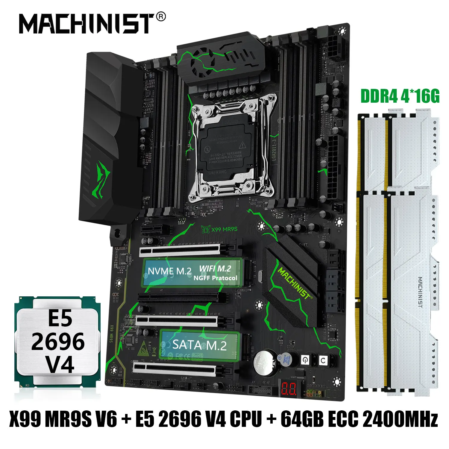 

Комплект материнской платы MACHINIST X99 MR9S с процессором Xeon E5 2696 V4 и DDR4 64 ГБ = оперативная память 4*16 ГБ, четырехканальный ATX NVME M.2