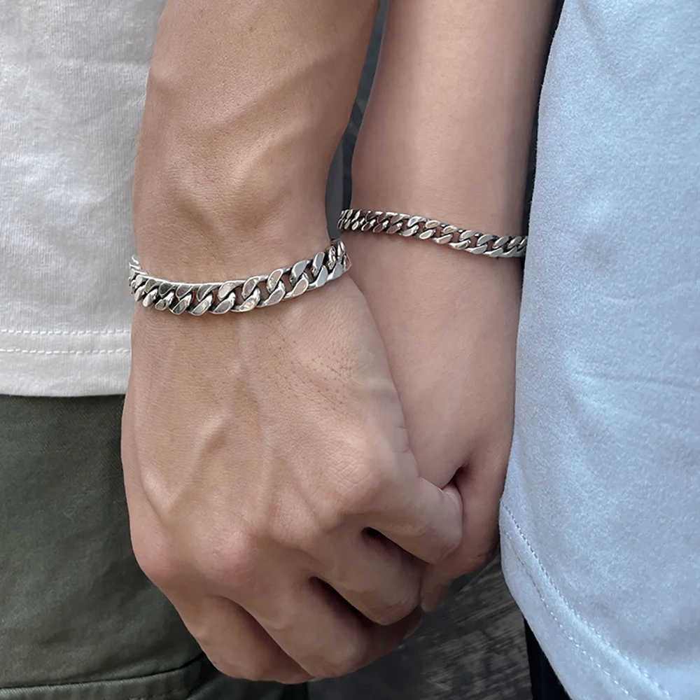 Real 925 Sterling Silver Couple Bracelet 6mm 8mm Hip Hop