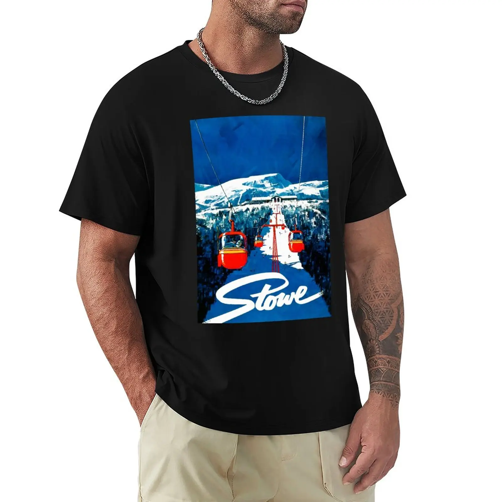 Vintage Gondola Winter Travel Ski Poster T-Shirt Camicetta Ad Asciugatura Rapida Anime Men Workout Shirt