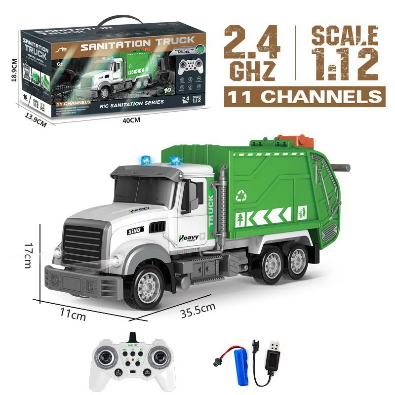 Cross-border eleven remote control sanitation garbage truck with lights and music dump truck scene simulated children's toy boy 6