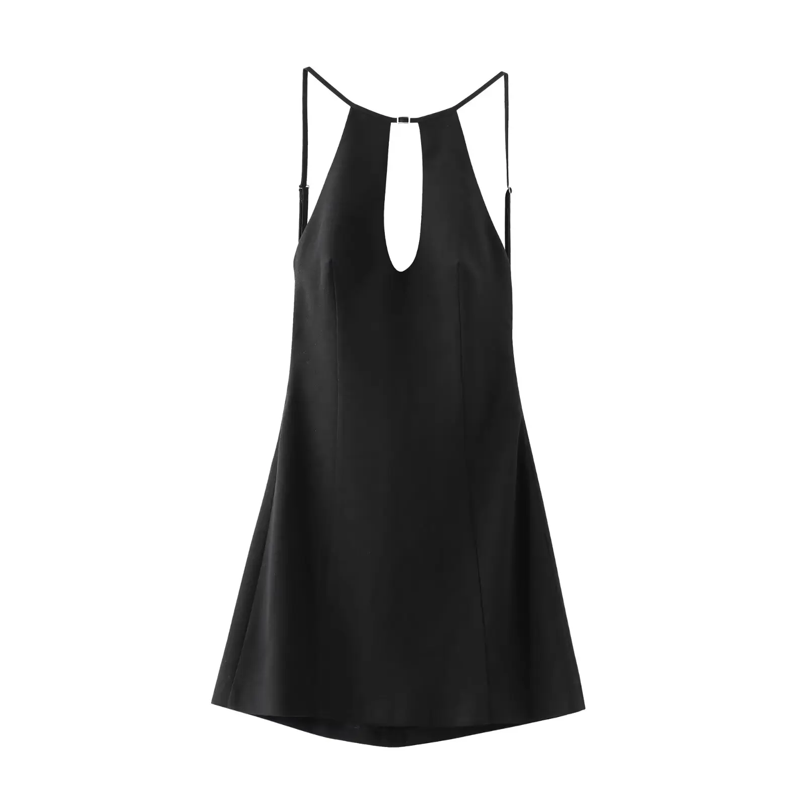 

ZaZevity TRAF Buckle Decoration Midi Dresses Women Summer With Hanging Neck Style Black Short Party Dresses Sexy Mini Dress