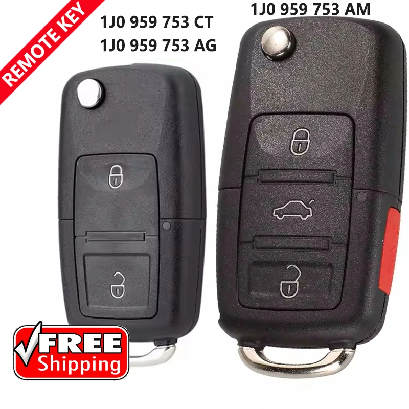 DIYKEY 2/4 Buttons 315/434MHz Folding Car Remote Key id48 For VW SEAT Altea Ibiza Leon Toledo T5 1J0959753AG / AM / CT