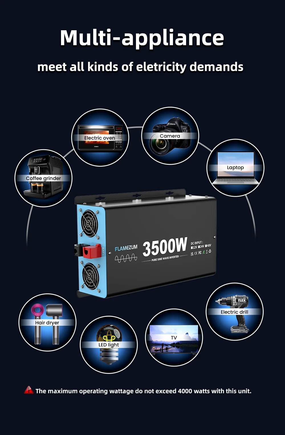 3500 W kontinuierliche Leistung reiner Sinus-Wechselrichter Spitzenleistung 7000 W DC 12 V zu AC 230 V 50 Hz EU-Buchse LCD-Auto-Voltmeter-Konverter – Detail 6