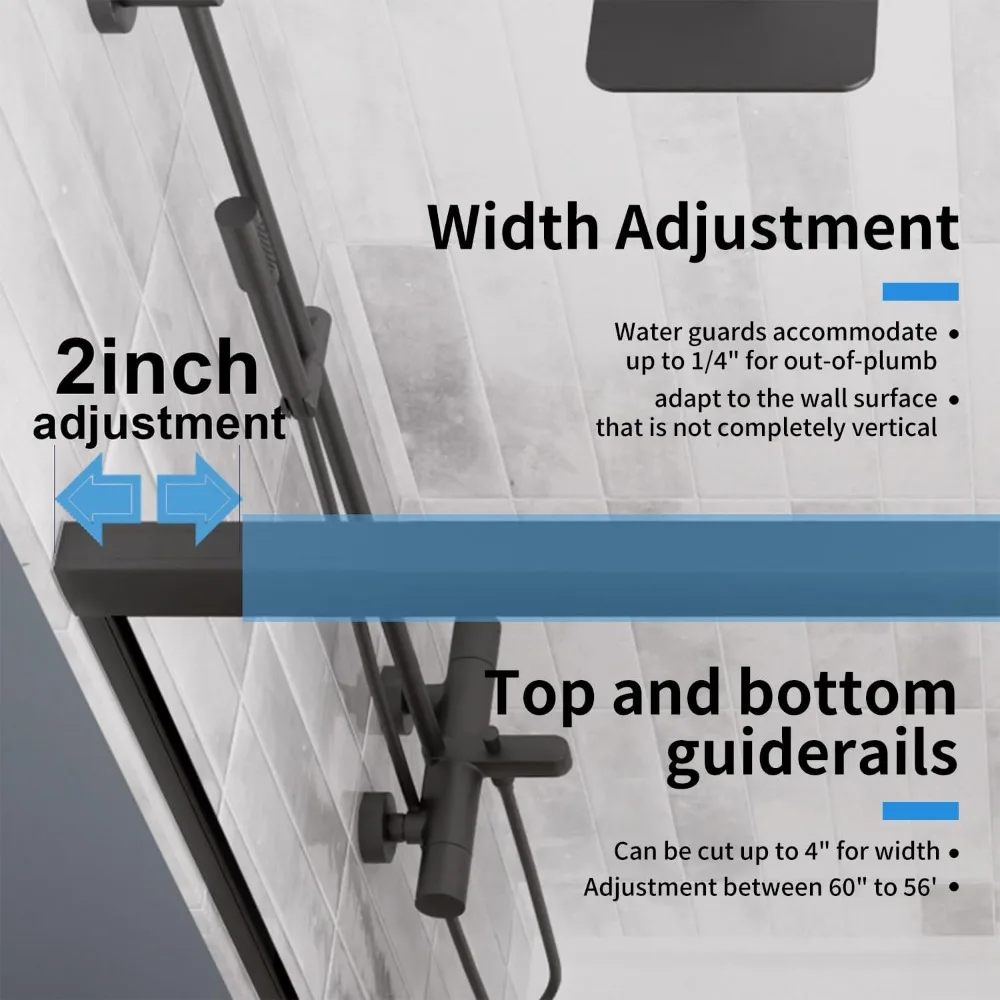 44-48" W X 70" H Semi-Frameless Double Sliding Shower Door with 1/4'' (6mm) Clear SGCC Tempered Glass, Bypass Shower Enclosure 5