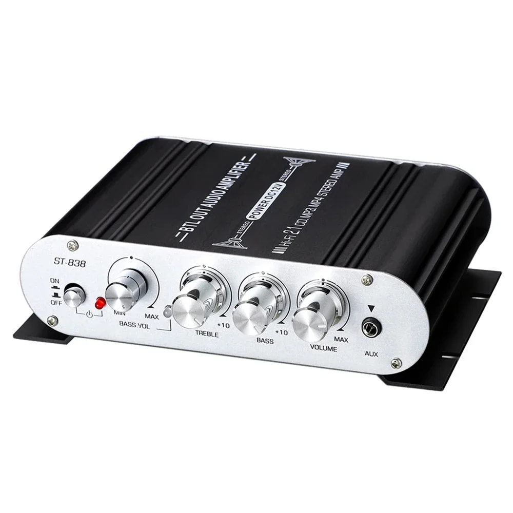 ST-838 HIFI 오디오 앰프, 2.1 CH 차량용 미니 파워 앰프, 트레블 베이스 조정, 20WX2 + 40W RMS 디지털 서브우퍼