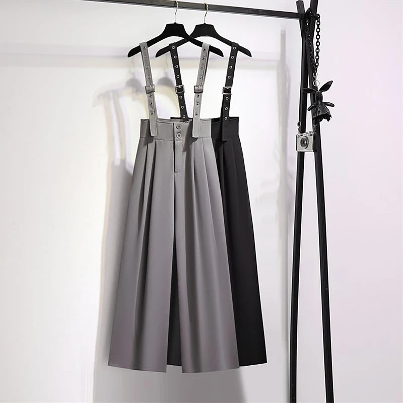 

Streetwear Strap Suits Pants Women Summer Autumn High Waist Office Lady Long Trousers Wide Leg Pantalon Femme