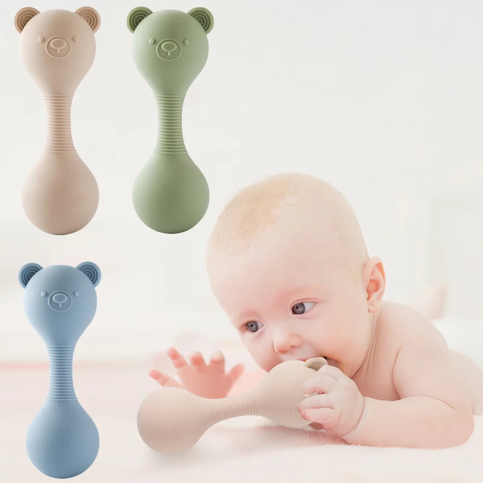 Baby Toys, Baby Rattle Toys, Kid Maracas-Rattles for Baby Silicone Maracas Cartoon Bear Sand Hammer 0-12 Months